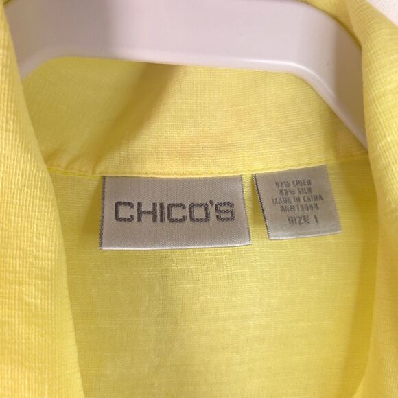 Chico's 1 Womens 8 Yellow Silk Linen Blend Button Down Front Blouse Shirt - Picture 2 of 7